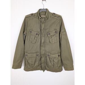 Lucky Brand Utility Jacket Coat Cargo Pockets Military Olive Green Boho Size S